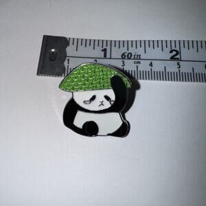 Panda Bear With Green Hat Pin Brooch
